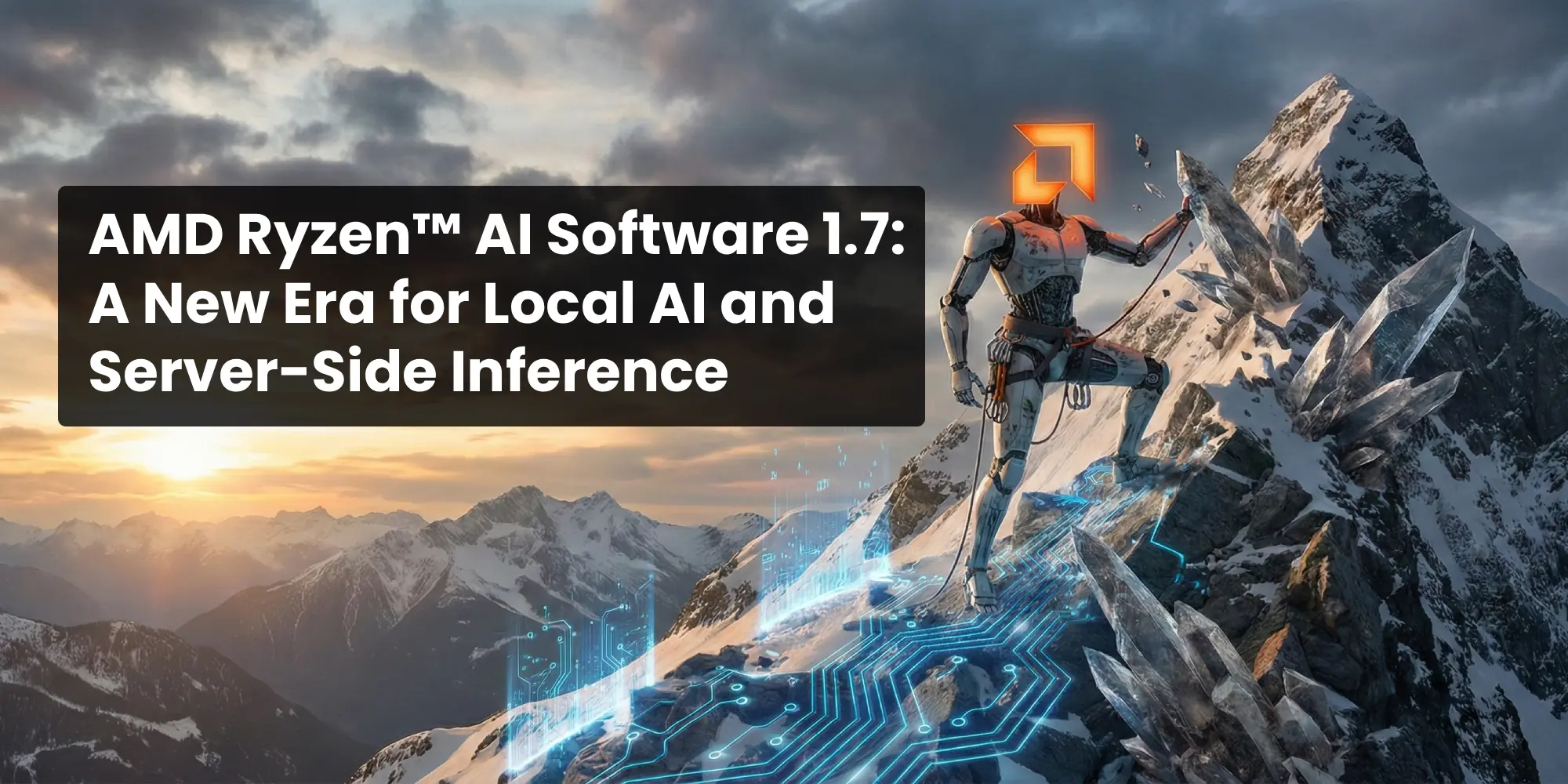  AMD Ryzen AI Robot climbing server mountain